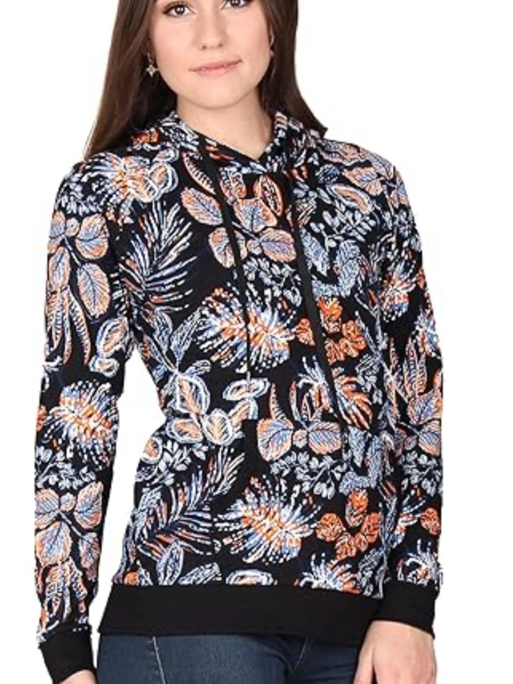 LILDY Floral Print Black Pullover Hoodie -  Women Size M